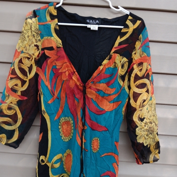 Vintage 90s Gala Collection Size L Vibrant Multicolor Maxi Dress 100%silk - Picture 2 of 7